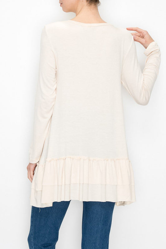 Long Sleeve Pleated Bottom Tunic - Ivory