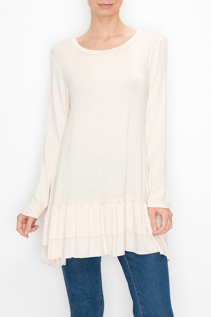 Long Sleeve Pleated Bottom Tunic - Ivory