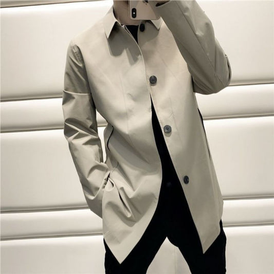 Fashion Casual Loose All-matching Lapel Mid-length Trench Coat Cloak Men