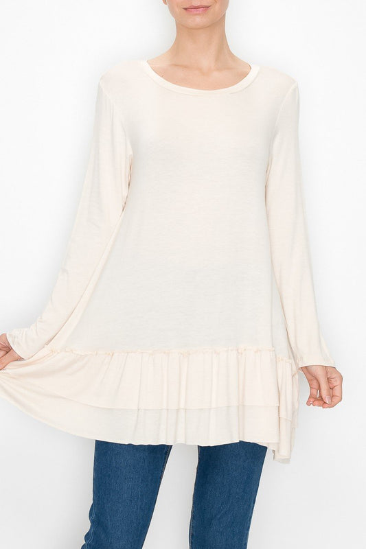 Long Sleeve Pleated Bottom Tunic - Ivory
